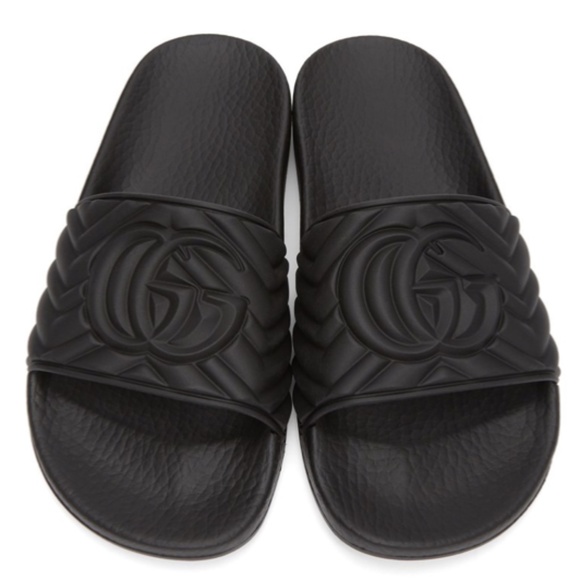 GUCCI Black Matelassé Slides - Picture 1 of 5